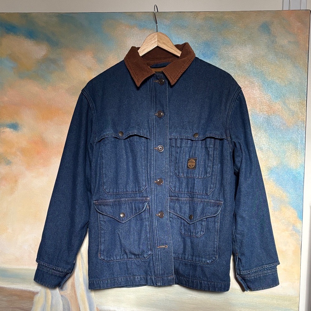 FILSON Women's Denim Cruiser Jacket Brown Corduroy Collar Dark Rinse Size S NWT